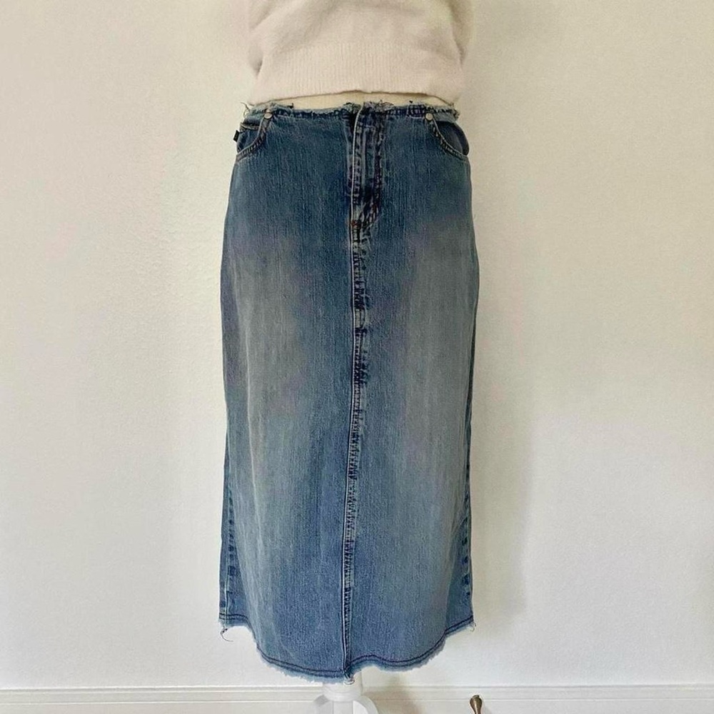 Classic Medium Wash Denim Midi Skirt